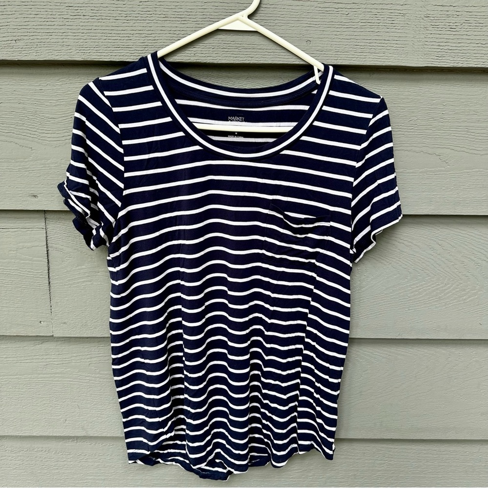 Market and Spruce Blue and White Striped Pocket Tee